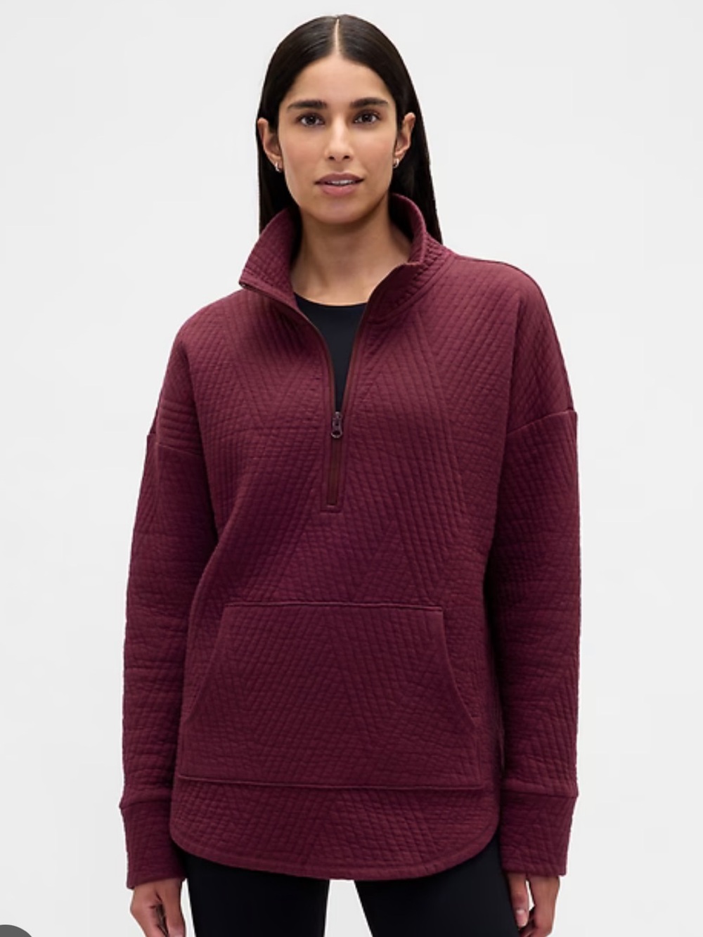 GAP Quilted Half-Zip Pullover Sweatshirt - Burgundy MT Medium Tall
